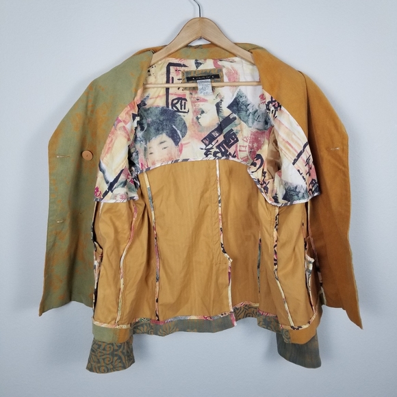 Vintage 90s Y2K Alain Weiz Sport Printed Double-breasted Corduroy Jacket Sz 18 - Picture 12 of 15